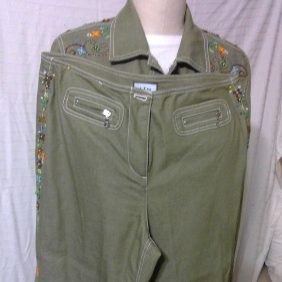 ITW Claude Brown Beaded Pant Suit Size 10 - Picture 7 of 14